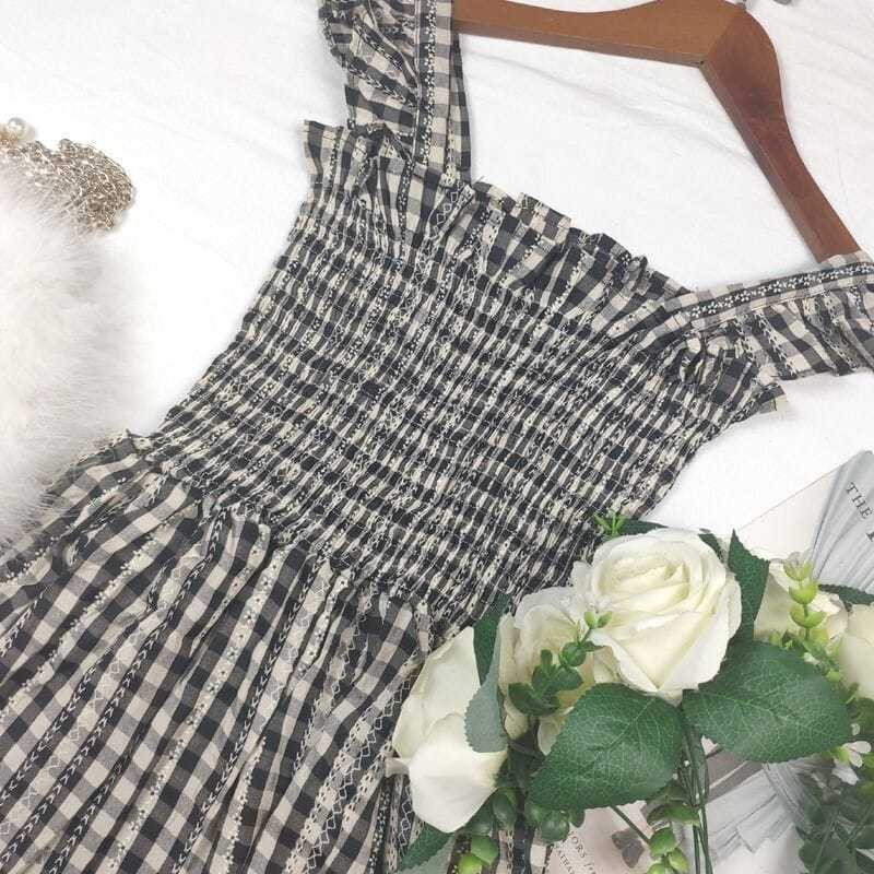 Kleit Naistele Sääre keskosa Armas Naine Suvine Lihtsad Plaidid A-line söödav puuseen Varrukateta Sundress Korea Style Maiden Sweet