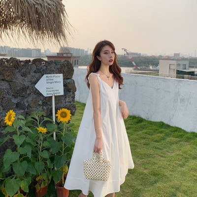 Sieviešu kleita, vasaras mode, vienkāršā, vienkāršā temperamenta Vestido brīvā laika pavadīšana brīvdienām korejiešu stilā, brīva, sieviete bez piedurknēm