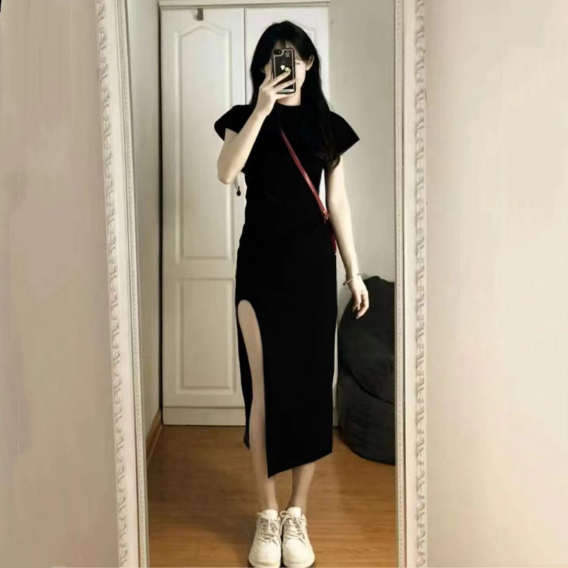 Haljina s prorezom sa strane Žene do sredine lista Jednostavna ležerna korejska modna seksi Ljetna asimetrična ulična odjeća za studentice Vestido