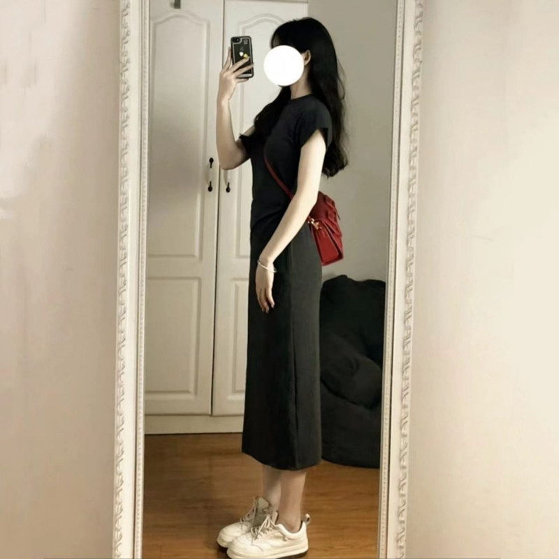 Haljina s prorezom sa strane Žene do sredine lista Jednostavna ležerna korejska modna seksi Ljetna asimetrična ulična odjeća za studentice Vestido