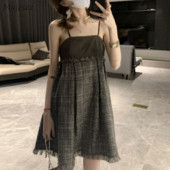 Μίνι Γυναικείο Φόρεμα Σχέδιο Συνονθύλευμα Αμάνικο Vintage Σέξι Καλοκαιρινό Slim Fit Casual Μόδα Ulzzang Κλασικό Πλατье Женское