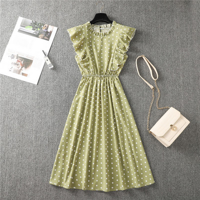 Naiste 2023. aasta suve kleit täpitrükiga šifoonist elegantne põlvede ja varrukateta varrukateta punane keskmise pikkusega moekleit naiste suve