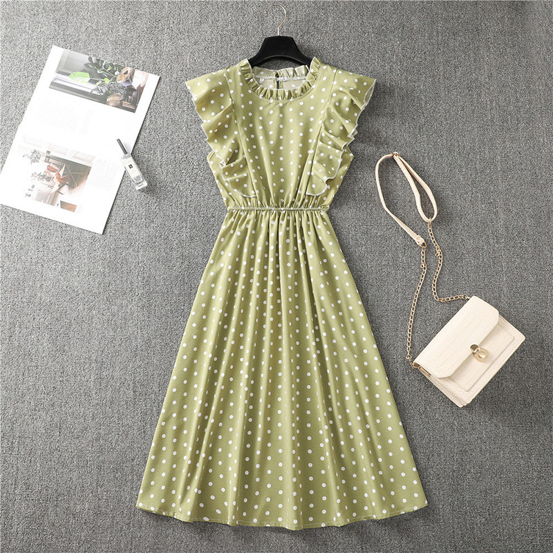 Naiste 2023. aasta suve kleit täpitrükiga šifoonist elegantne põlvede ja varrukateta varrukateta punane keskmise pikkusega moekleit naiste suve