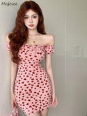 Rövid ujjú ruha, masni design, édes szívmintás, szép nyári, sima nyakú szexi tok dögös koreai stílusú Vestidos Népszerű tengerparti ruhák