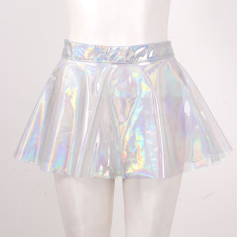 A-līnijas minisvārki stilīgi pasaku grunge sievietēm spīdīgi spīdīgi caurspīdīgi svārki High Street Sexy Club Rave apģērbs, kas salikts