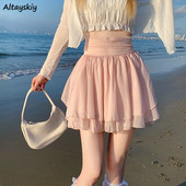 Tīkla svārki Sievietēm Mini Eleganti Saldi Meitenes Jauki Augsts Viduklis Vasaras Mode Korejiešu Dizains Y2k Apģērbi Sievietēm Brīvais laiks Vintage Jauns