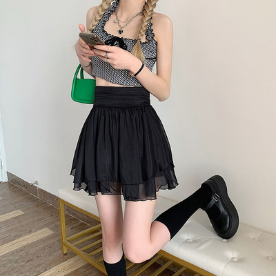 Tīkla svārki Sievietēm Mini Eleganti Saldi Meitenes Jauki Augsts Viduklis Vasaras Mode Korejiešu Dizains Y2k Apģērbi Sievietēm Brīvais laiks Vintage Jauns