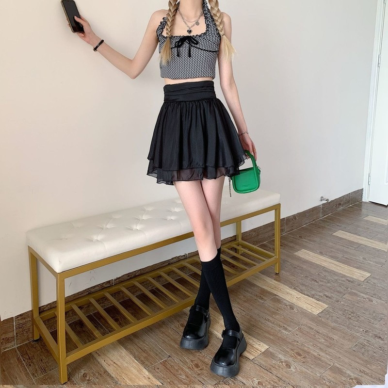 Tīkla svārki Sievietēm Mini Eleganti Saldi Meitenes Jauki Augsts Viduklis Vasaras Mode Korejiešu Dizains Y2k Apģērbi Sievietēm Brīvais laiks Vintage Jauns