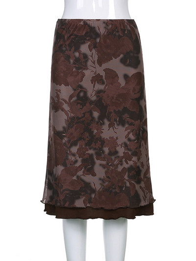 Harajuku Vintage egy vonalú midi szoknyák női gótikus grunge esztétikus nyári alacsony derekú szoknya virágmintás 90-es évek Y2K utcai viselet Faldas