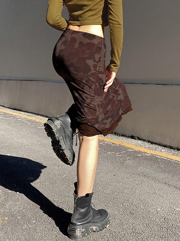 Harajuku Vintage egy vonalú midi szoknyák női gótikus grunge esztétikus nyári alacsony derekú szoknya virágmintás 90-es évek Y2K utcai viselet Faldas