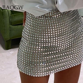 Divatos flitteres patchwork női party Clubwear Sliver mini szoknya Streetwear magas derekú elegáns Bodycon nyári női szoknya
