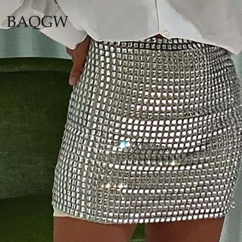 Divatos flitteres patchwork női party Clubwear Sliver mini szoknya Streetwear magas derekú elegáns Bodycon nyári női szoknya