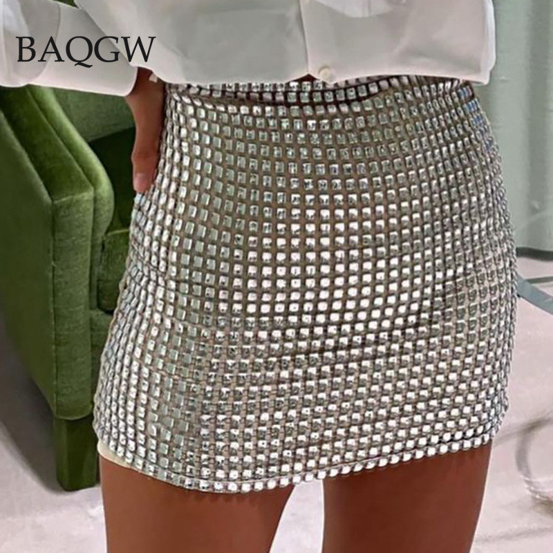 Divatos flitteres patchwork női party Clubwear Sliver mini szoknya Streetwear magas derekú elegáns Bodycon nyári női szoknya