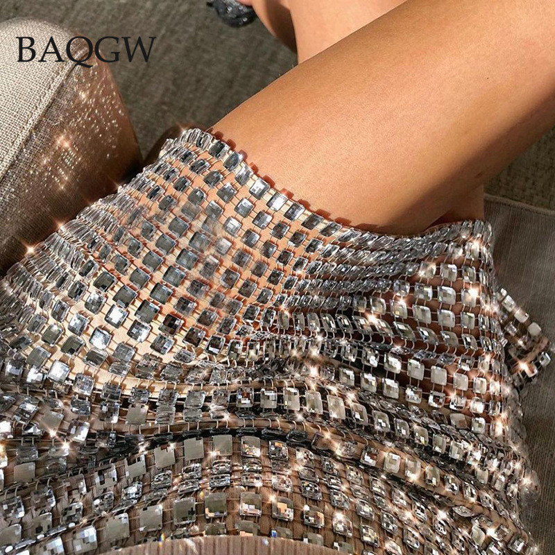 Divatos flitteres patchwork női party Clubwear Sliver mini szoknya Streetwear magas derekú elegáns Bodycon nyári női szoknya