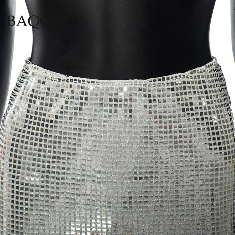 Divatos flitteres patchwork női party Clubwear Sliver mini szoknya Streetwear magas derekú elegáns Bodycon nyári női szoknya