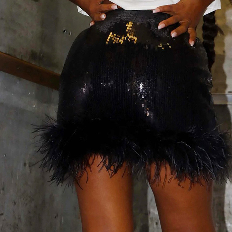 Európai és amerikai divat magas derekú flitteres, toldott tollszoknya Nyári divatos klubbuli szexi luxus női szoknya
