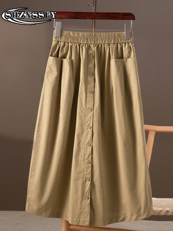 Sieviešu svārki Kokvilnas ikdienas svārki ar augstu jostasvietu Sieviešu modes 2022. gada literārie korejiešu retro stila sieviešu vasaras svārki ar vienrindu