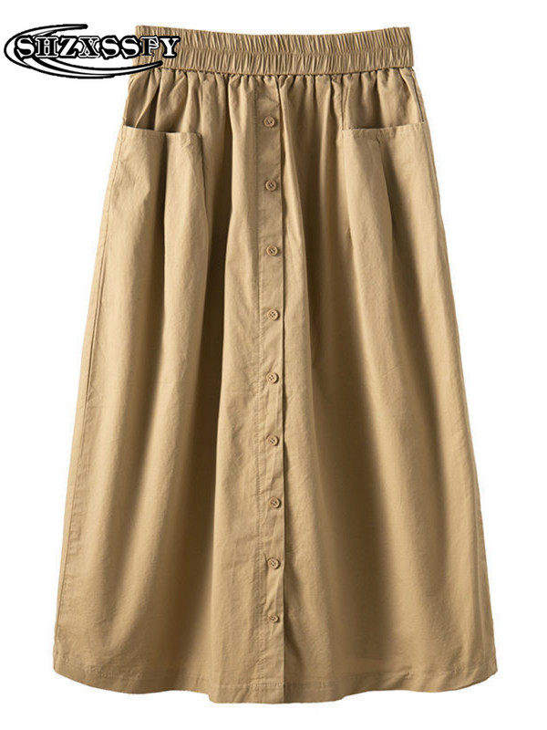 Sieviešu svārki Kokvilnas ikdienas svārki ar augstu jostasvietu Sieviešu modes 2022. gada literārie korejiešu retro stila sieviešu vasaras svārki ar vienrindu