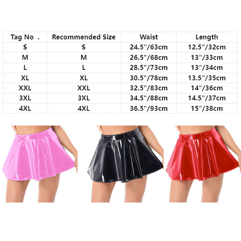 Sieviešu svārki ar augstu vidukli, slapjš izskats, kroku svārki y2k E Meiteņu punk gotika, melni lateksa A līnijas uzliesmojoši minisvārki Solid Rave Party Clubwear