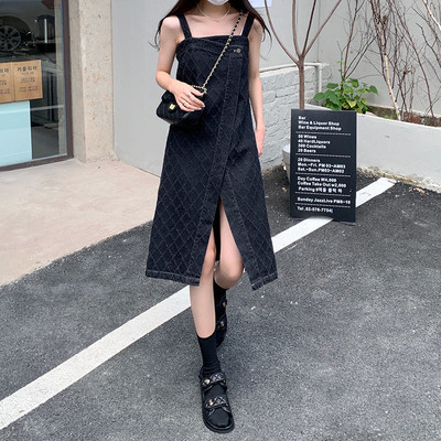 Αμάνικο τζιν Γυναικείο φόρεμα Argyle Σχέδιο Vintage Trendy Streetwear Asymmetric Casual κομψό καλοκαίρι δημοφιλές κορεατικό στυλ