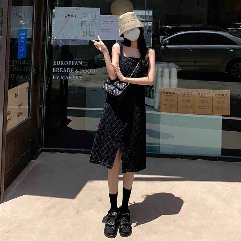 Αμάνικο τζιν Γυναικείο φόρεμα Argyle Σχέδιο Vintage Trendy Streetwear Asymmetric Casual κομψό καλοκαίρι δημοφιλές κορεατικό στυλ