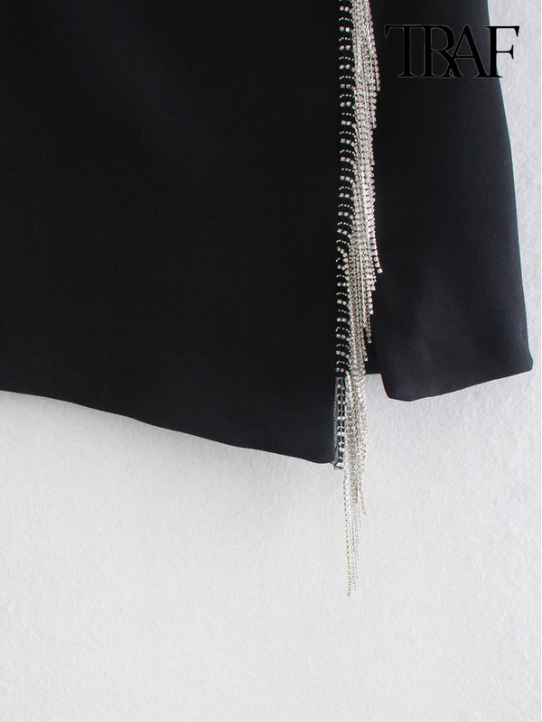 TRAF női divat Bejeweled rojtokkal díszített mini szoknya Vintage magas derekú cipzáras női szoknya Mujer