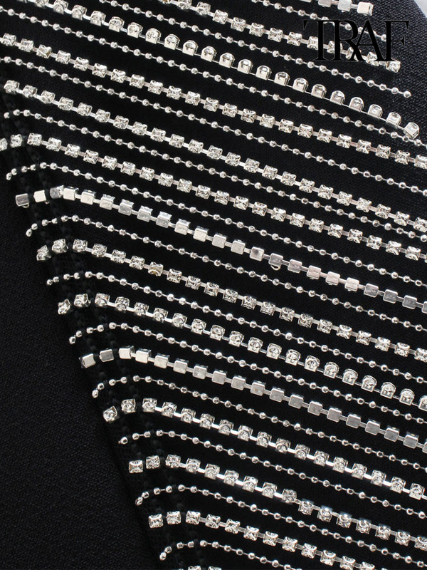 TRAF női divat Bejeweled rojtokkal díszített mini szoknya Vintage magas derekú cipzáras női szoknya Mujer