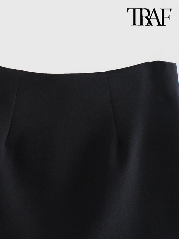 TRAF női divat Bejeweled rojtokkal díszített mini szoknya Vintage magas derekú cipzáras női szoknya Mujer