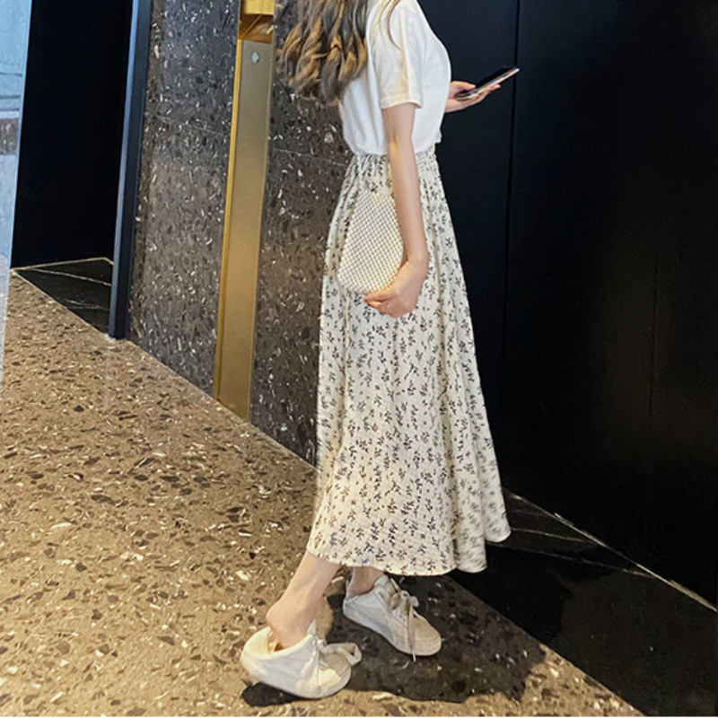 Szoknyák Női Nyári Gyengéd Új divat Elegáns Puha Virágos Szabadidő Napi Minden meccs Vintage Egyszerű Koreai Stílus Elegáns Édes Hölgy