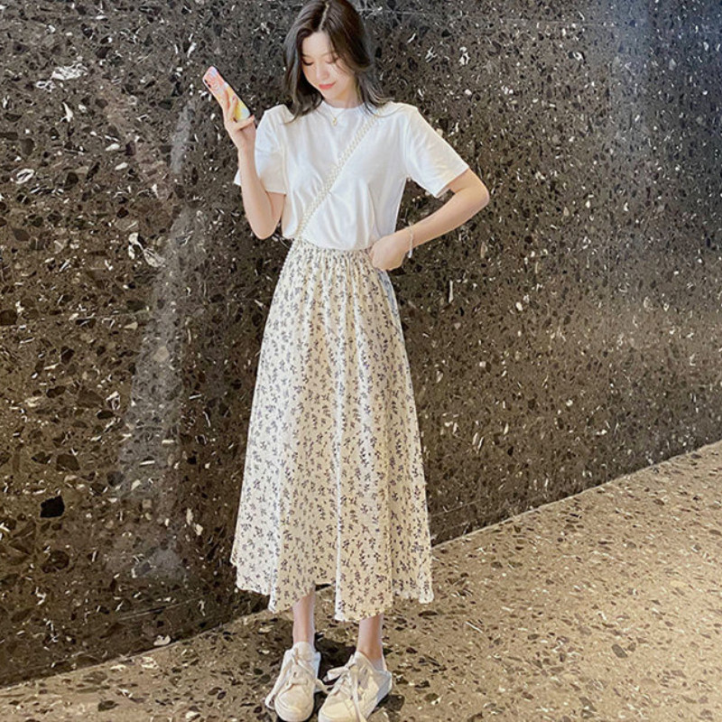 Szoknyák Női Nyári Gyengéd Új divat Elegáns Puha Virágos Szabadidő Napi Minden meccs Vintage Egyszerű Koreai Stílus Elegáns Édes Hölgy
