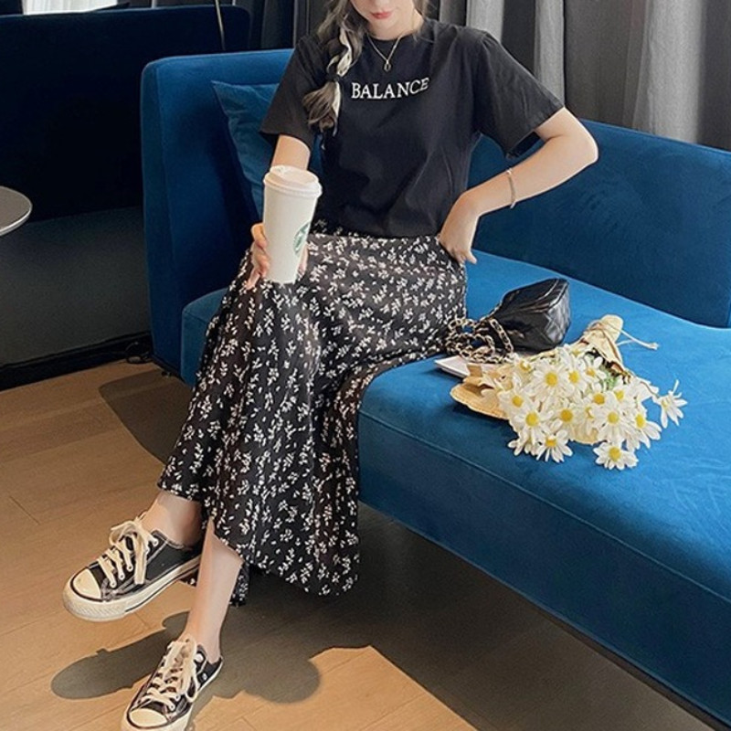 Szoknyák Női Nyári Gyengéd Új divat Elegáns Puha Virágos Szabadidő Napi Minden meccs Vintage Egyszerű Koreai Stílus Elegáns Édes Hölgy