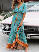 2023 Καλοκαιρινό Maxi Boho Γυναικείο Φόρεμα Φούντα Bohemian Long Party Γυναικείο φόρεμα με βισκόζη με λουλουδάτο τύπωμα φόρεμα παραλίας για γυναίκες