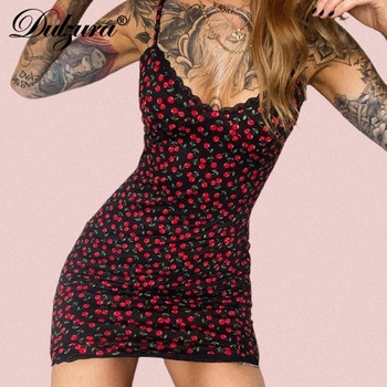 Dulzura Lace Patchwork Cherry Print Γυναικείο Μίνι Φόρεμα Bodycon Σέξι Streetwear Party Club Elegant Cute Summer Sweet 2021