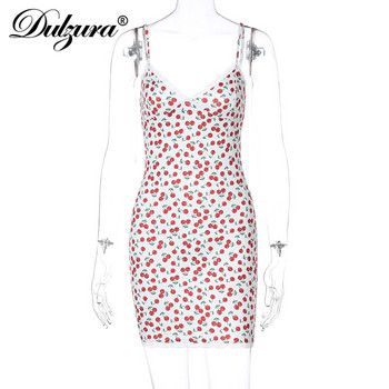 Dulzura Lace Patchwork Cherry Print Γυναικείο Μίνι Φόρεμα Bodycon Σέξι Streetwear Party Club Elegant Cute Summer Sweet 2021