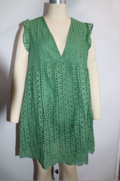 2023-as kivágású szexi csipke miniruhák nőknek 2023-as V-nyakú, fodros ujjú, A-vonalú sundress nyári új, zsebbel és rövidnadrággal