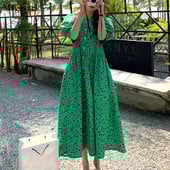 Καλοκαιρινά Casual Vestidos Floral Φορέματα Γυναικεία κοντομάνικα ρετρό στάμπες Μακρύ φόρεμα Γυναικείο 2023 M-4XL Φαρδύ πράσινο γυναικείο φόρεμα 15686