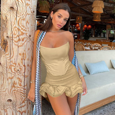 Pánt nélküli nyári ujjatlan Crop felső női Y2K mini szoknyák Bodycon szexi kétrészes készletek kiegészítők Ruházatok vintage öltöny