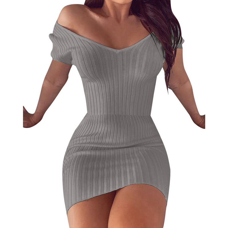 Seksīga temperamenta V veida kakla izgriezums, tievs trikotāžas sieviešu kleita Rudens soma gurniem, mini balta, eleganta ikdienas kleita 2020. gada modes ballīšu piegulošas kleitas