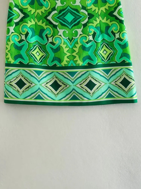 TRAF zöld mini szoknyák nőknek 2023-as Vintage Print rövid szoknyák Női divatos, magas derekú szoknya Női Boho nyári strandszoknya