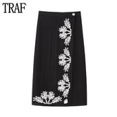 TARF izšuvumi gari svārki sievietēm melni ar augstu vidukli Midi svārki sievietēm vasaras ietīšana kroku svārki Sieviešu ielas apģērbs Retro svārki