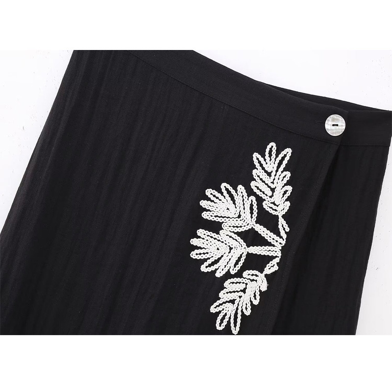 TARF izšuvumi gari svārki sievietēm melni ar augstu vidukli Midi svārki sievietēm vasaras ietīšana kroku svārki Sieviešu ielas apģērbs Retro svārki