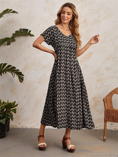 Prevelika labava vintage haljina Ženska ljetna boemska maksi haljina Ženska elegantna ležerna duga haljina za plažu kratkih rukava s džepom