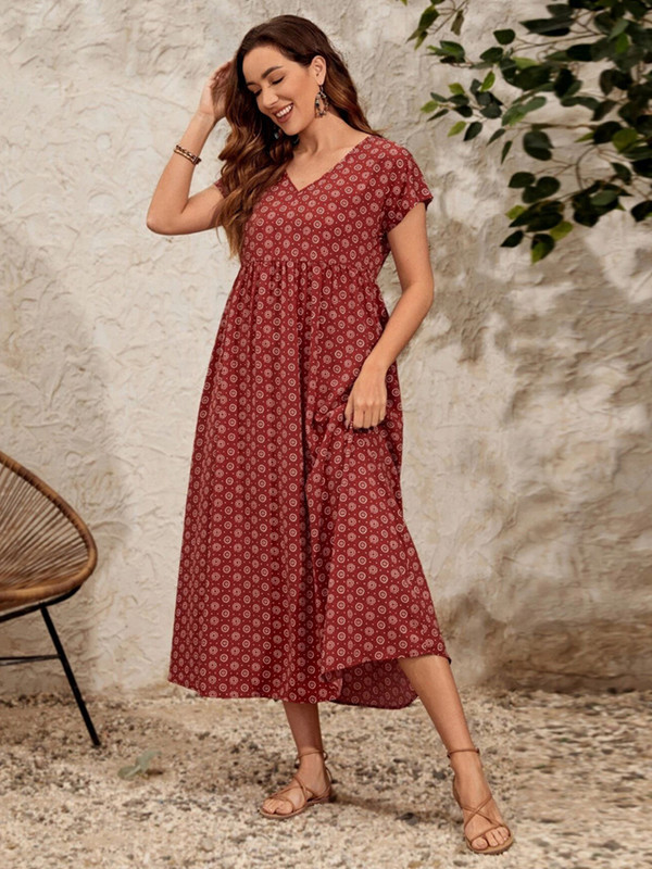 Prevelika labava vintage haljina Ženska ljetna boemska maksi haljina Ženska elegantna ležerna duga haljina za plažu kratkih rukava s džepom