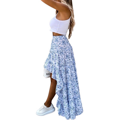 2022 Bohém virágos szoknyák női nyári magas derekú aszimmetrikus hosszú szoknya Alkalmi strandszoknyák női ruhák nyaralás Beach új