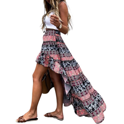 2022 Bohém virágos szoknyák női nyári magas derekú aszimmetrikus hosszú szoknya Alkalmi strandszoknyák női ruhák nyaralás Beach új