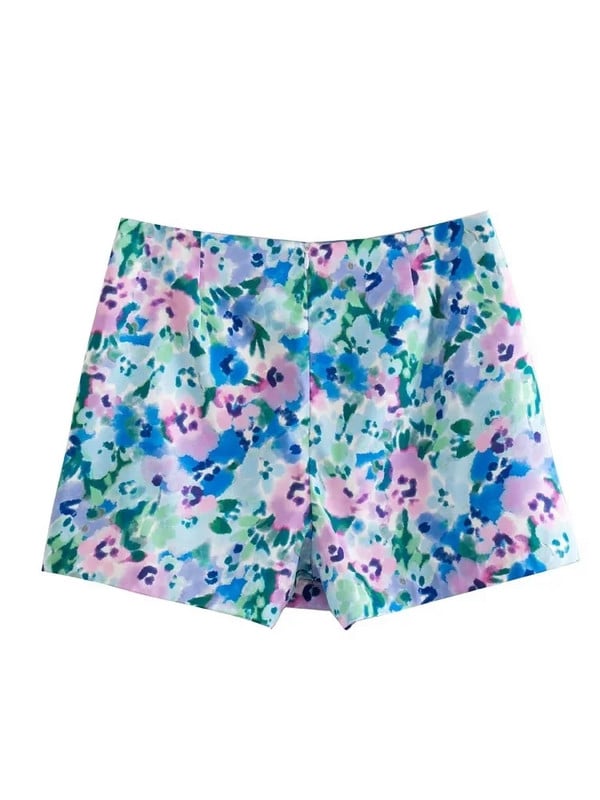 TRAF 2023 Print Virágos szoknya rövidnadrág magas derekú szatén szoknya nadrág nyári skort nőknek Cottagecore aszimmetrikus mini szoknya