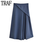 TRAF Blue Midi svārki Sieviešu svārki ar augstu vidukli un gari svārki sievietēm Mode 2023 Sieviešu stilīgi svārki eleganti un eleganti sieviešu svārki