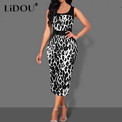 Φόρεμα ρετρό μόδας λεοπάρ στάμπα μέσης Bodycon Tank φόρεμα 2022 Καλοκαίρι Νέο σέξι κομψό βραδινό φόρεμα με θήκη Vestido De Fiesta