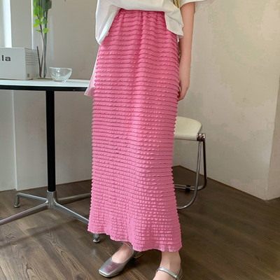 Rózsaszín szoknyák Női Összecsukható Elegáns Irodai Lady Elegáns Puha Rugós Magas Derekú Teljesen illő hasított divat Koreai Stílus Esztétikus