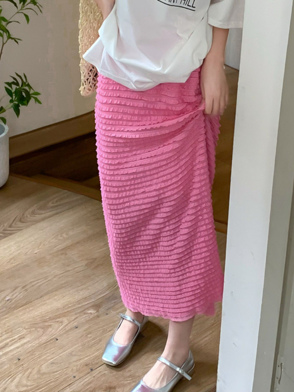 Rózsaszín szoknyák Női Összecsukható Elegáns Irodai Lady Elegáns Puha Rugós Magas Derekú Teljesen illő hasított divat Koreai Stílus Esztétikus